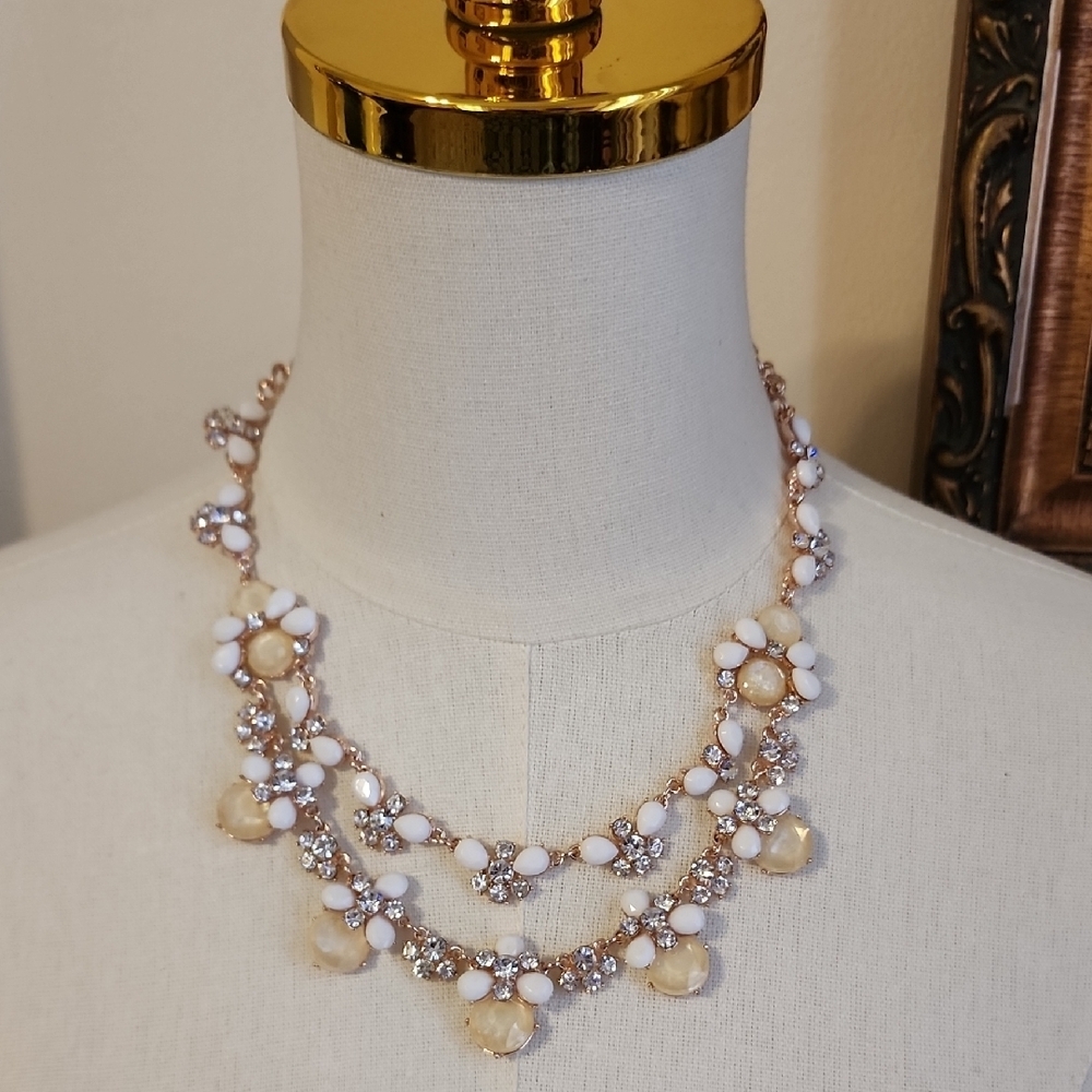 Charter Club Rose Gold Floral Multi-Strand Statement Necklace in White and Cream